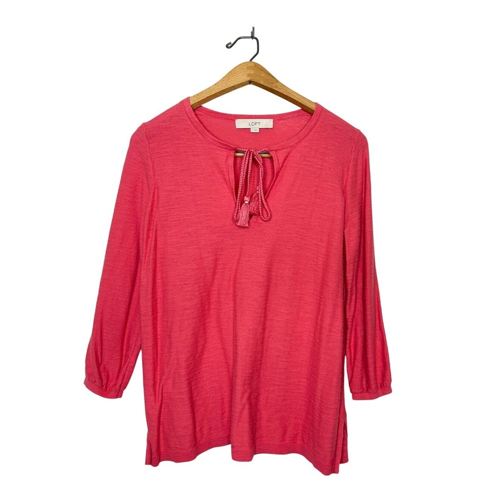 Ann Taylor LOFT Pink‎ Cotton 3/4 Sleeve Knit Top Small S